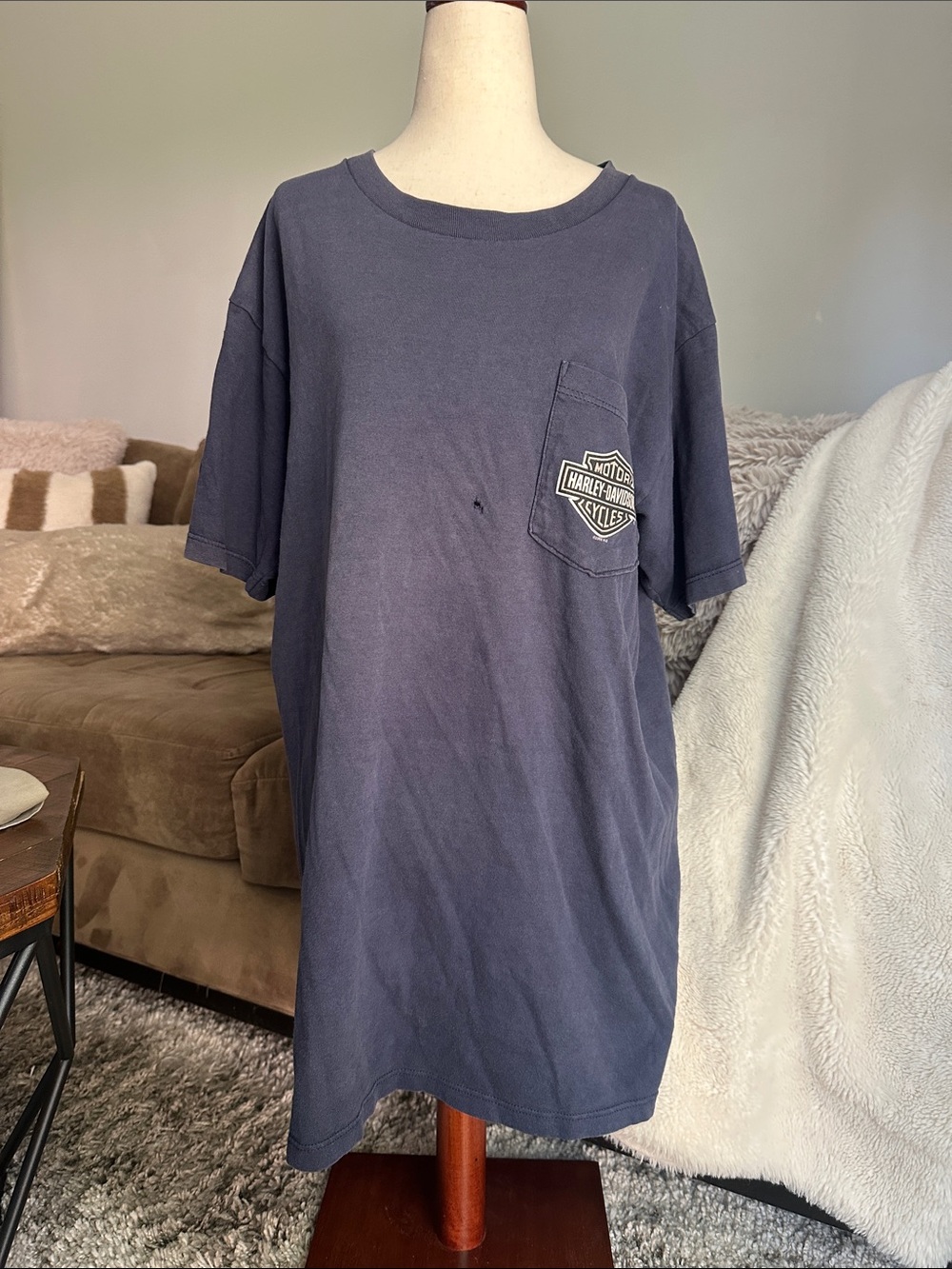 Vintage Harley-Davidson Dark 2008 Blue Pocket Tee with Shield Logo
